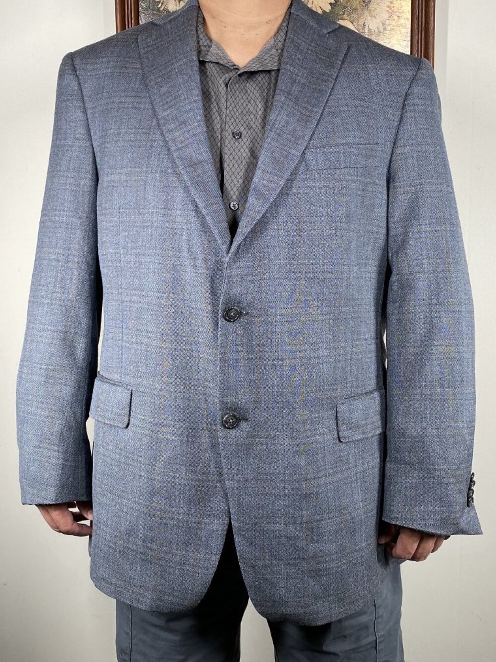 Hart Shaffner Marx Dillards Two Button Blazer Men's 46R Gray Plaid USA